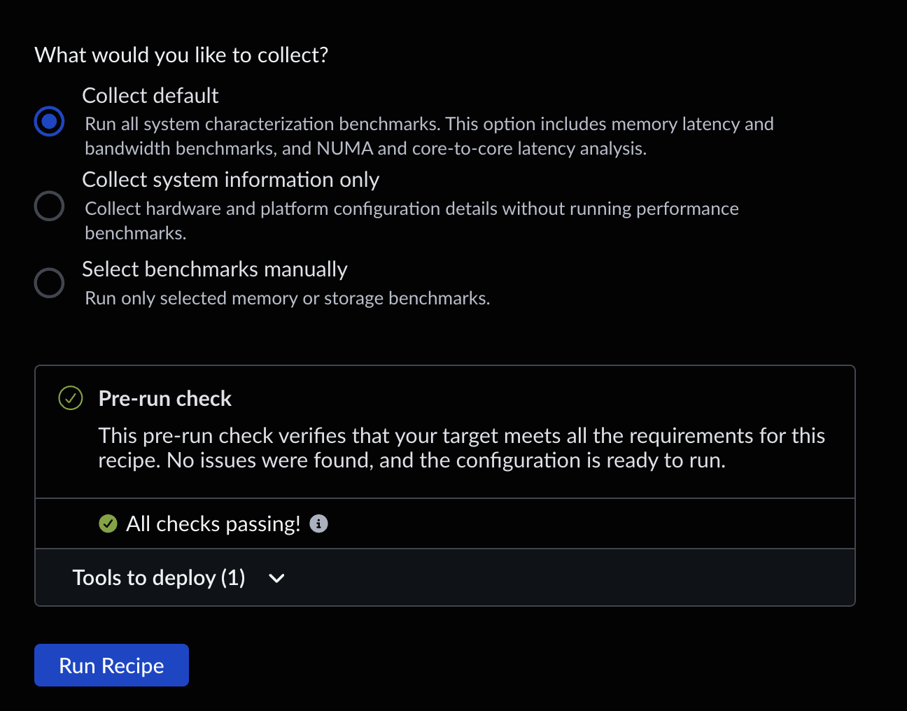 Image Alt Text:Arm Performix pre-run check showing all required packages are present and the target is ready to run