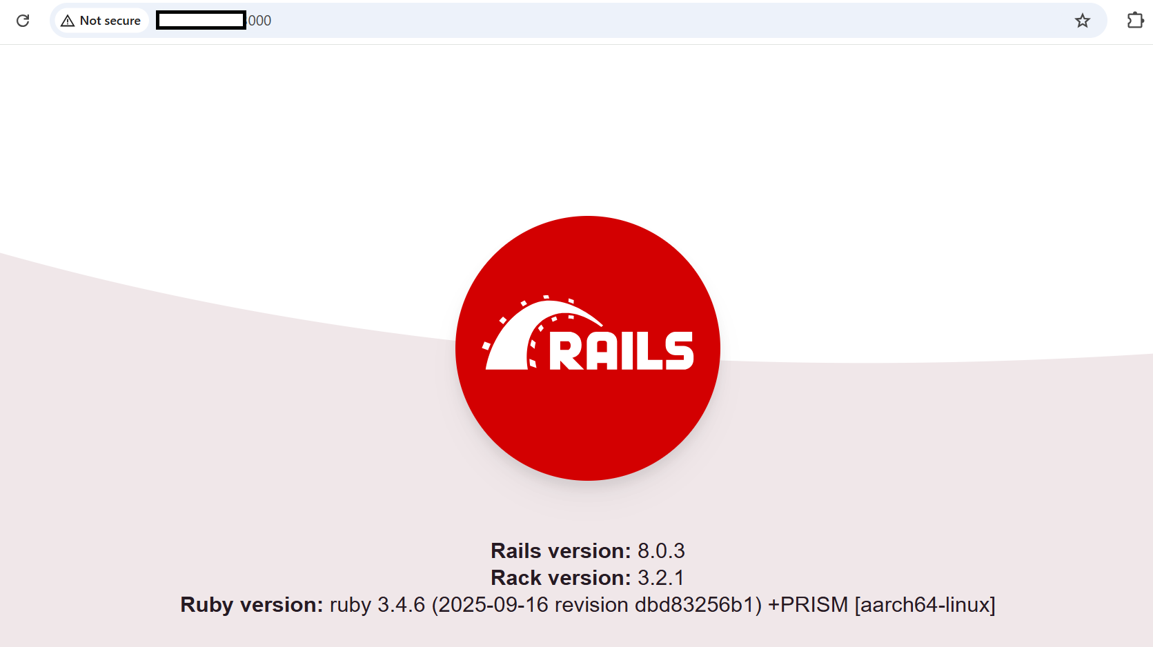 Image Alt Text:Rails default welcome page displaying Ruby on Rails framework logo with green and red styling, welcome message, and navigation links for About your application environment, getting started guide, and Rails documentation on a clean white background alt-text