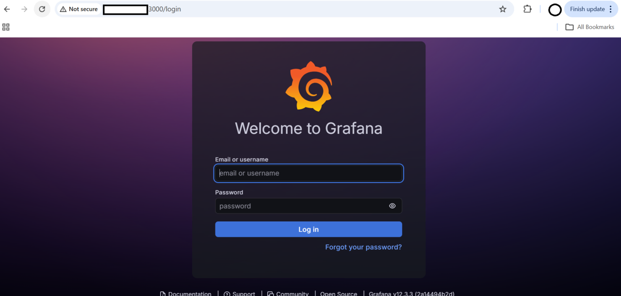 Image Alt Text:Grafana login page showing username and password fields with a Sign In button alt-txt