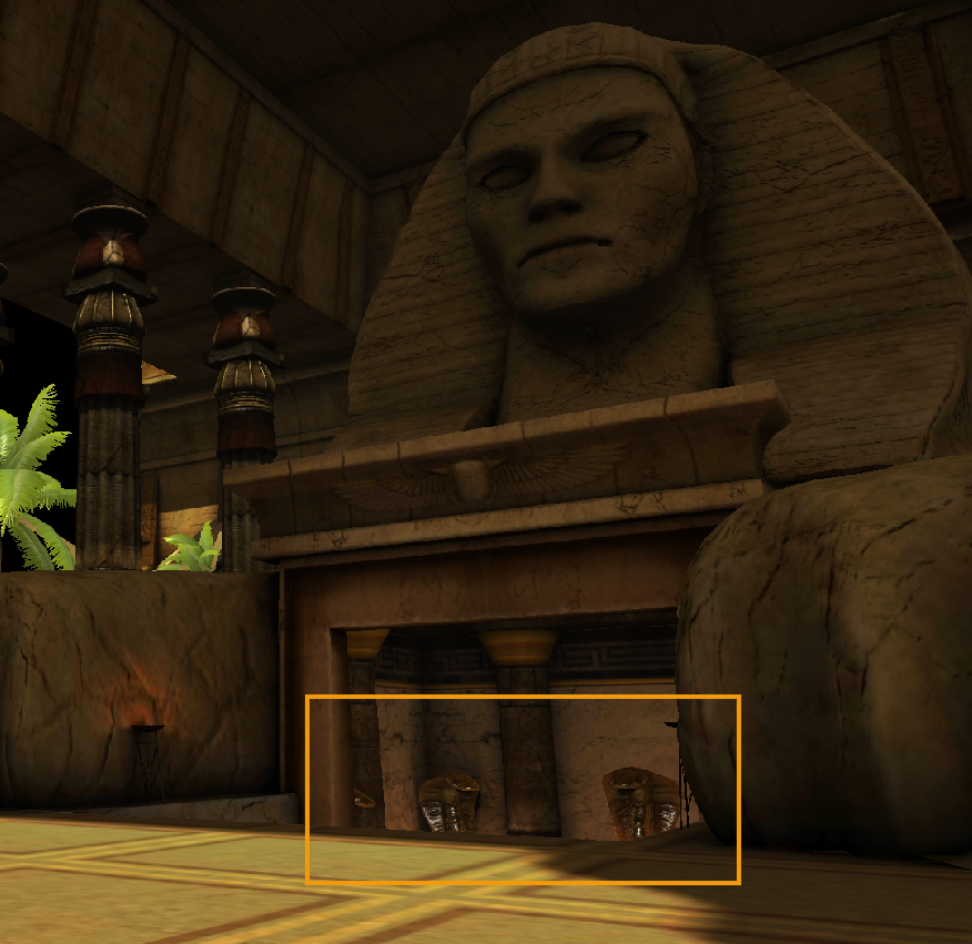Image Alt Text:The snake head statues shown in the Framebuffers view alt-text